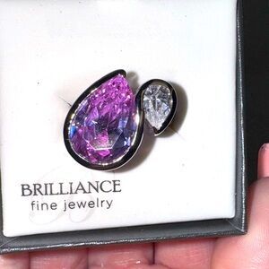 Double Pear Shaped amethyst/ White sapphire Toi et Moi piece size 9